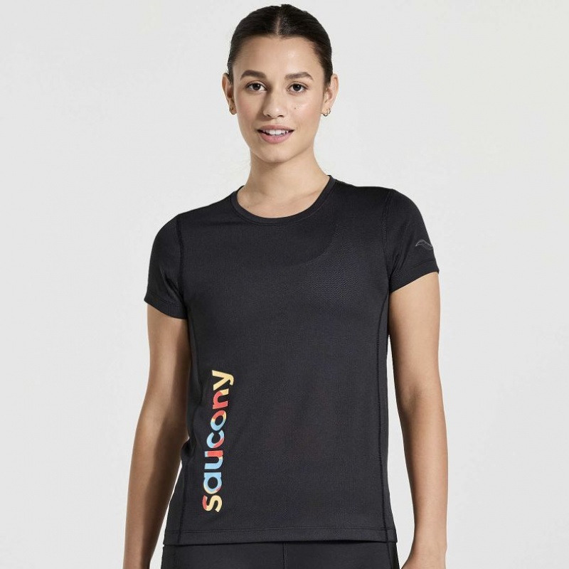 Black Women\'s Saucony Stopwatch Graphic Short Sleeve T-Shirt | MALAYSIA-HPWF