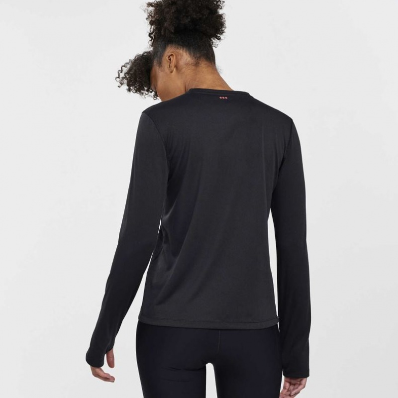 Black Women's Saucony Stopwatch Long Sleeve T-Shirt | MALAYSIA-XCNS