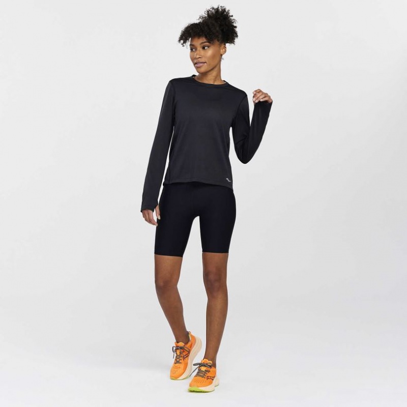 Black Women's Saucony Stopwatch Long Sleeve T-Shirt | MALAYSIA-XCNS