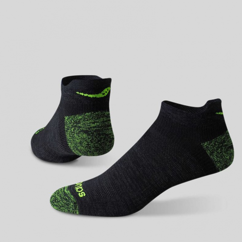 Black / Green Men's Saucony Inferno No Show Tab 3-Pack Socks | MALAYSIA-EMKP