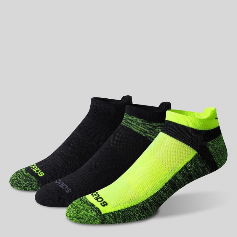 Black / Green Men's Saucony Inferno No Show Tab 3-Pack Socks | MALAYSIA-EMKP