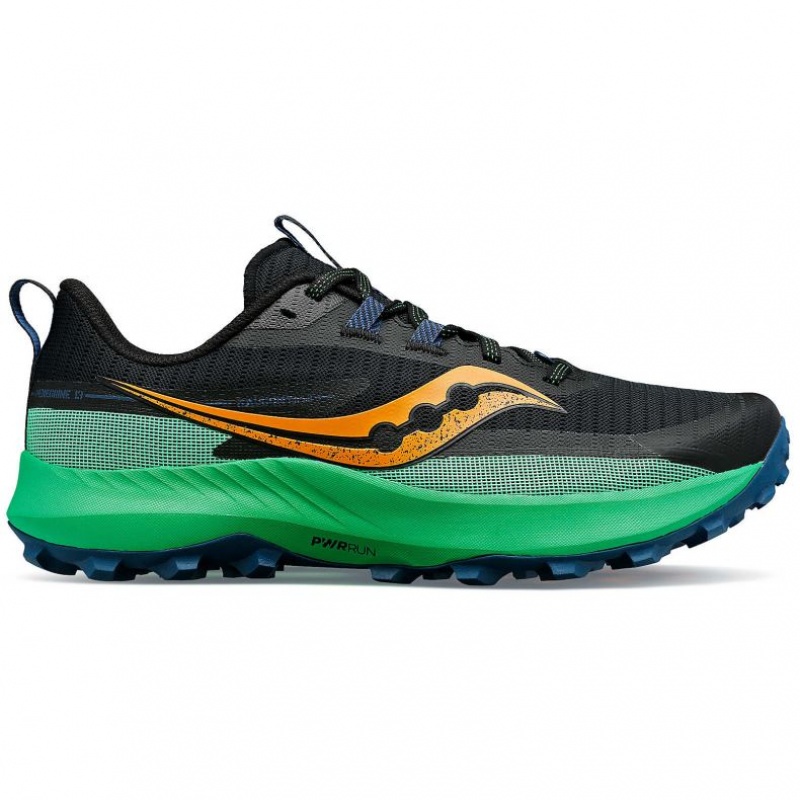 Black / Green Men\'s Saucony Peregrine 13 Trail Running Shoes | MALAYSIA-OCWQ