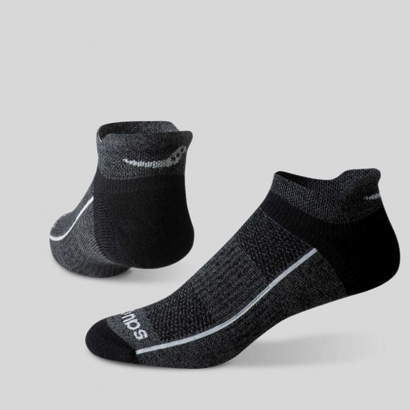 Black / Grey Men's Saucony Inferno Merino Wool Blend No Show 3-Pack Socks | MALAYSIA-BMTR