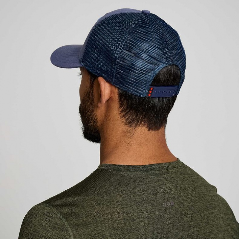 Blue Men's Saucony Adjustable Snap Back Trucker Hats | MALAYSIA-JXMI