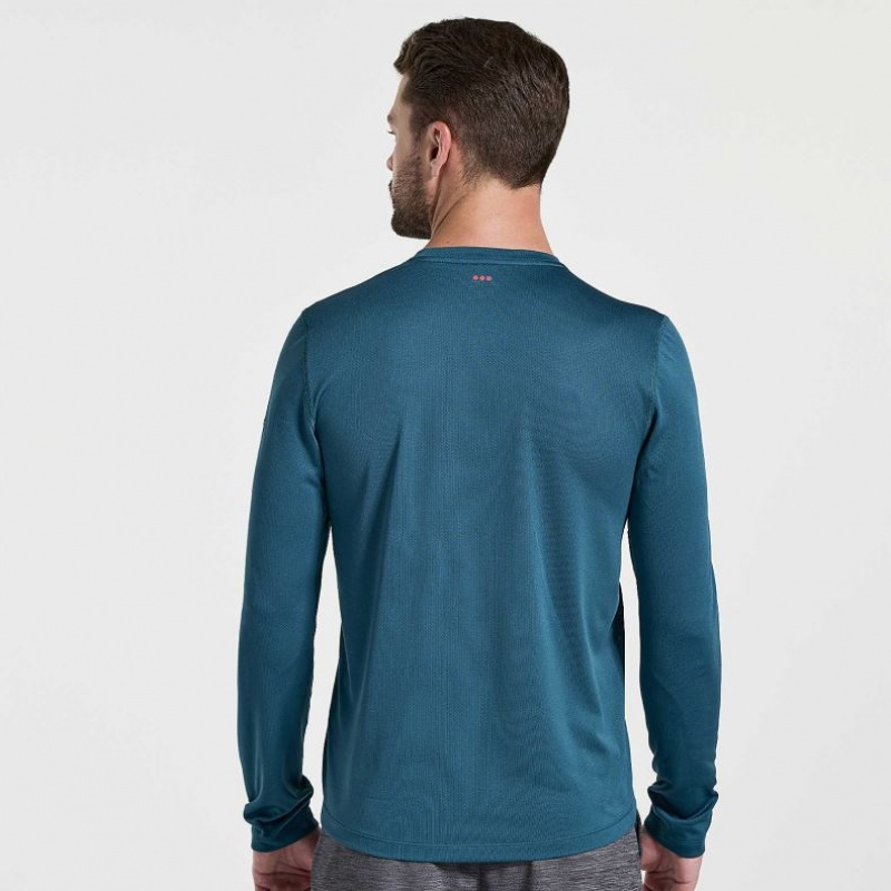 Blue Men's Saucony Stopwatch Graphic Long Sleeve T-Shirt | MALAYSIA-XGMS