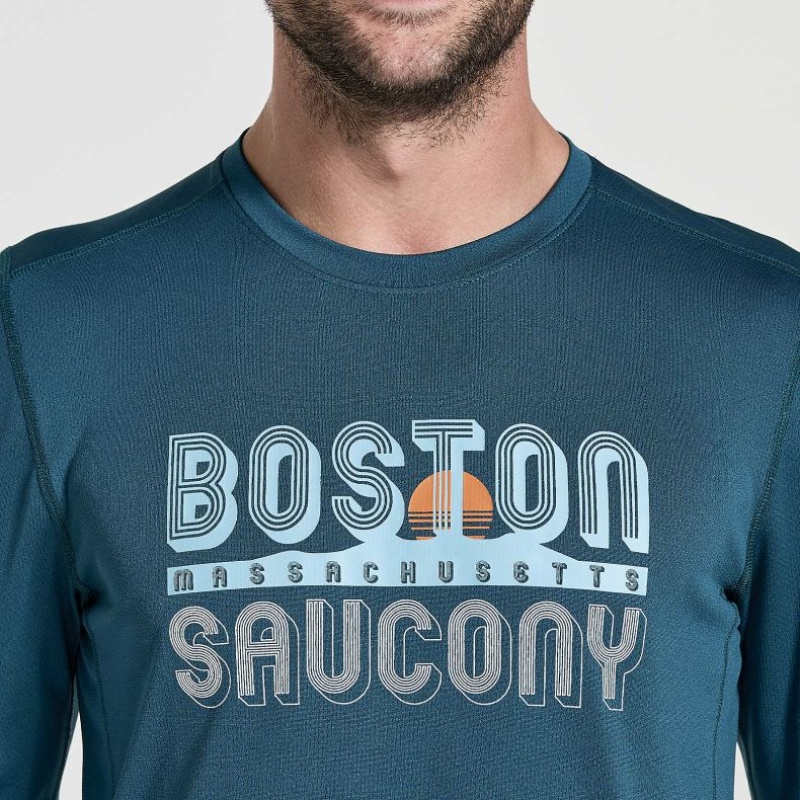 Blue Men's Saucony Stopwatch Graphic Long Sleeve T-Shirt | MALAYSIA-XGMS