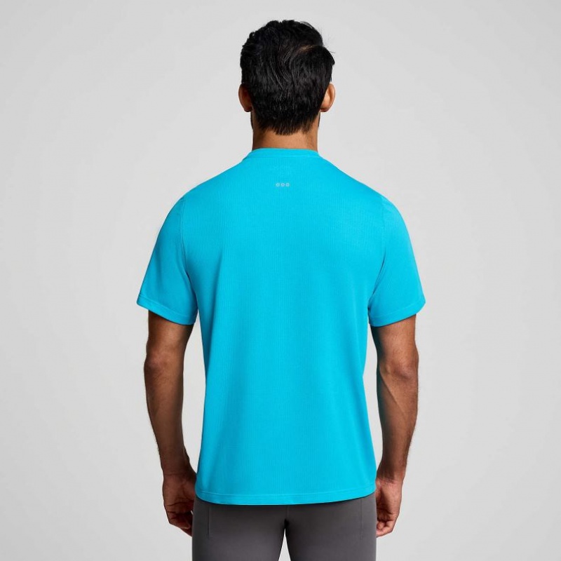 Blue Men's Saucony Stopwatch Short Sleeve T-Shirt | MALAYSIA-LUVF