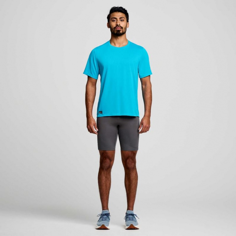 Blue Men's Saucony Stopwatch Short Sleeve T-Shirt | MALAYSIA-LUVF