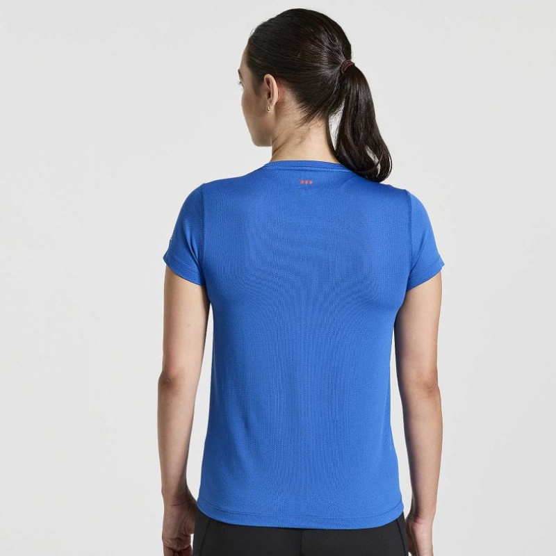 Blue Women's Saucony Stopwatch Graphic Short Sleeve T-Shirt | MALAYSIA-DCBK