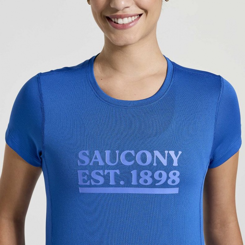 Blue Women's Saucony Stopwatch Graphic Short Sleeve T-Shirt | MALAYSIA-DCBK