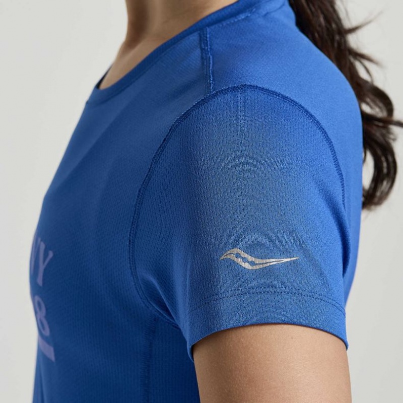 Blue Women's Saucony Stopwatch Graphic Short Sleeve T-Shirt | MALAYSIA-DCBK