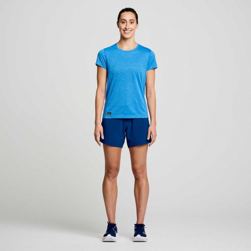 Blue Women's Saucony Stopwatch Short Sleeve T-Shirt | MALAYSIA-OWPK