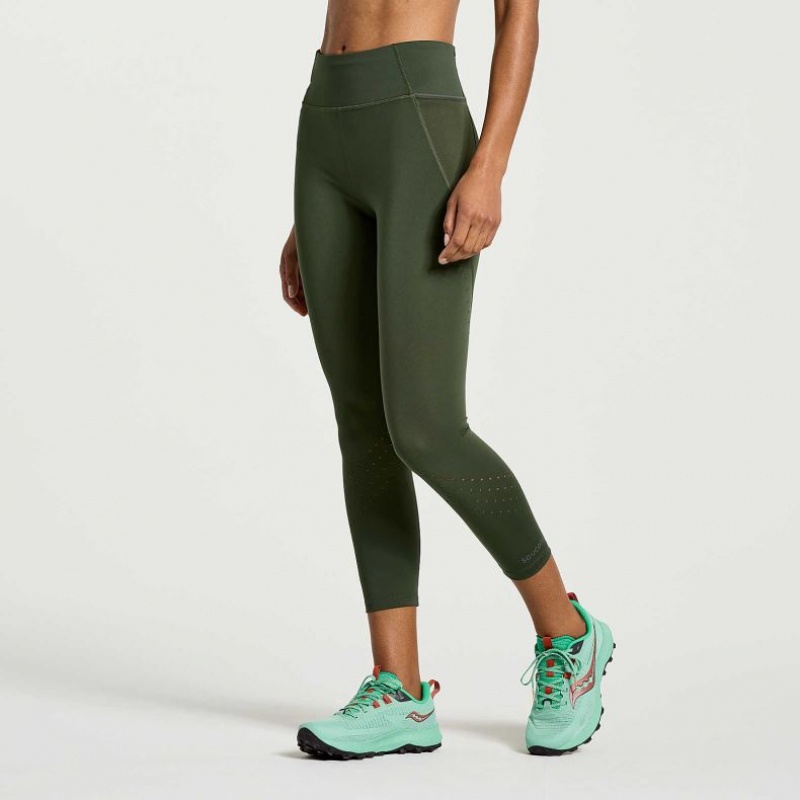 Dark Green Women's Saucony Explorer Utility Crop Tight | MALAYSIA-FQYA