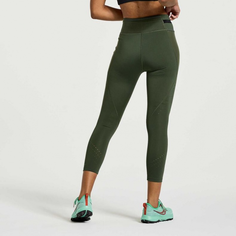 Dark Green Women's Saucony Explorer Utility Crop Tight | MALAYSIA-FQYA