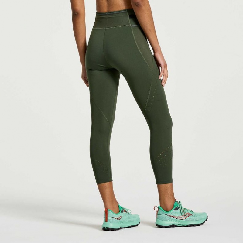 Dark Green Women's Saucony Explorer Utility Crop Tight | MALAYSIA-FQYA