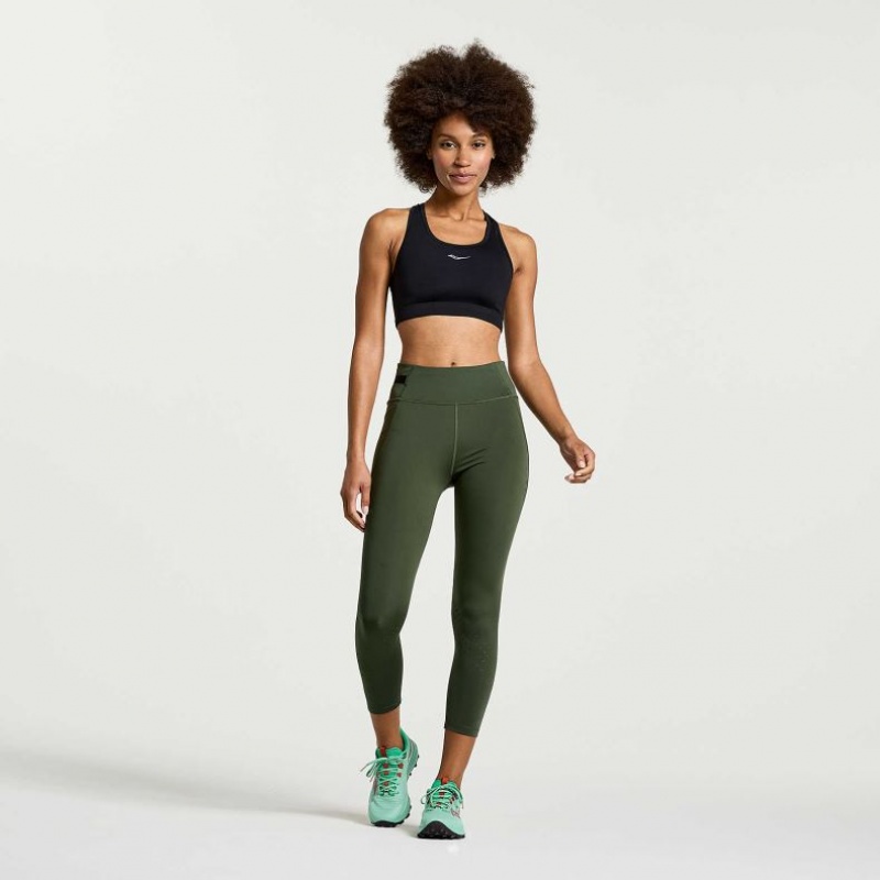 Dark Green Women's Saucony Explorer Utility Crop Tight | MALAYSIA-FQYA