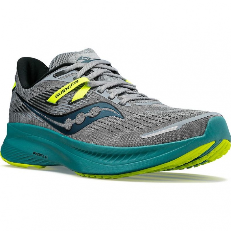 Grey / Turquoise Men's Saucony Guide 16 Wide Running Shoes | MALAYSIA-NZRC