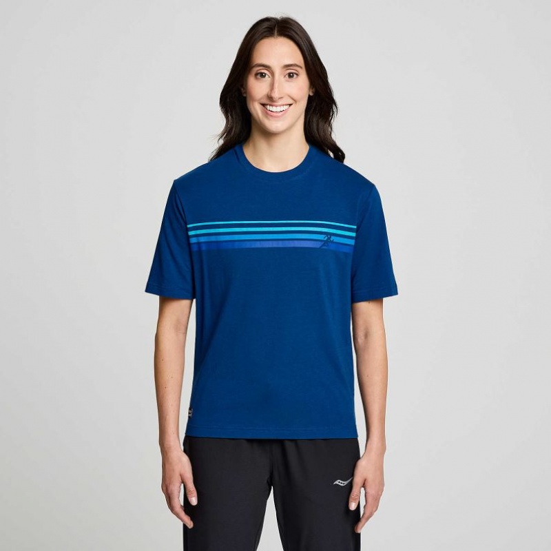 Indigo Women\'s Saucony Recovery Short Sleeve T-Shirt | MALAYSIA-ZBSF