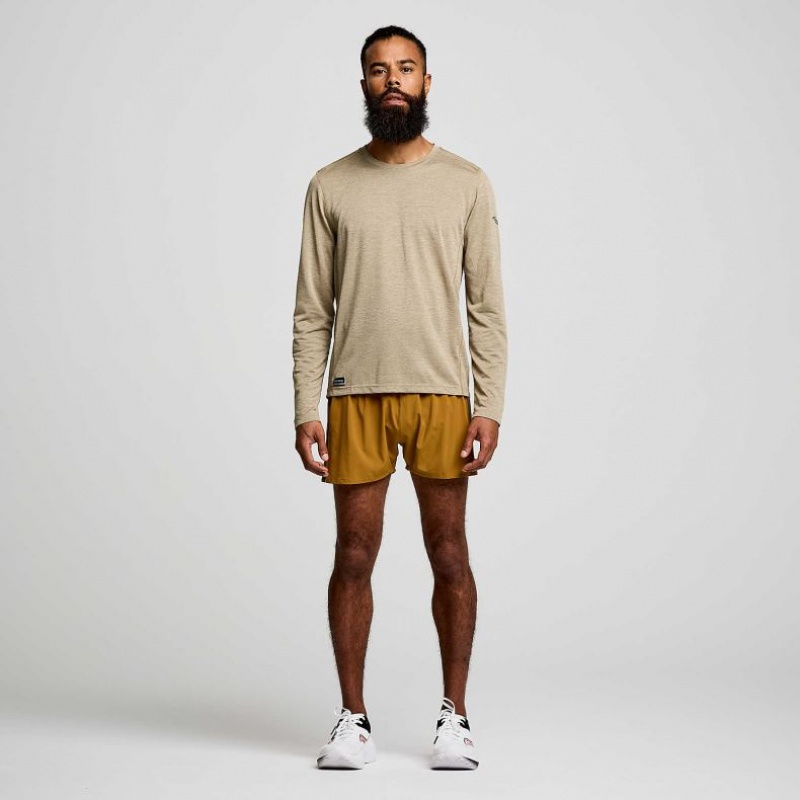 Khaki Men's Saucony Stopwatch Long Sleeve T-Shirt | MALAYSIA-TFOV