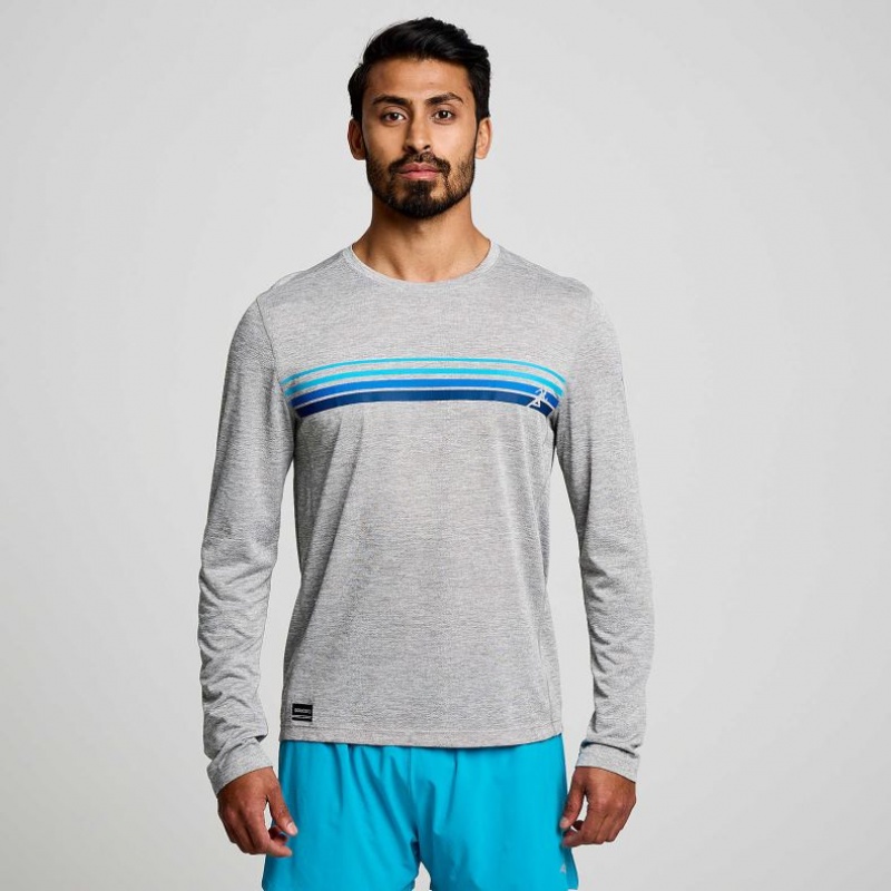 Light Grey Men\'s Saucony Stopwatch Graphic Long Sleeve T-Shirt | MALAYSIA-XLZI