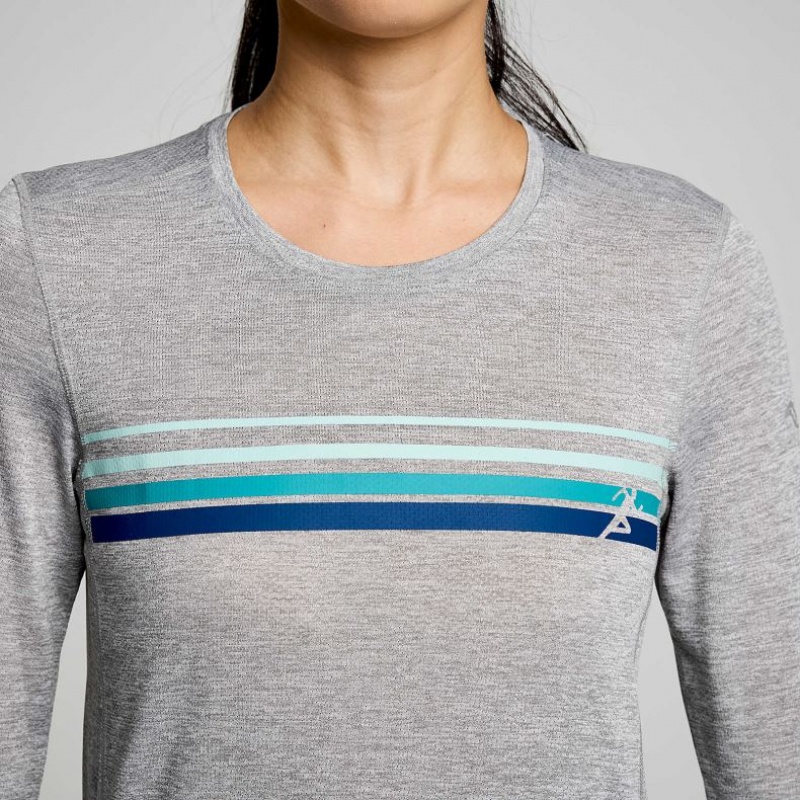 Light Grey Women's Saucony Stopwatch Graphic Long Sleeve T-Shirt | MALAYSIA-BQCI