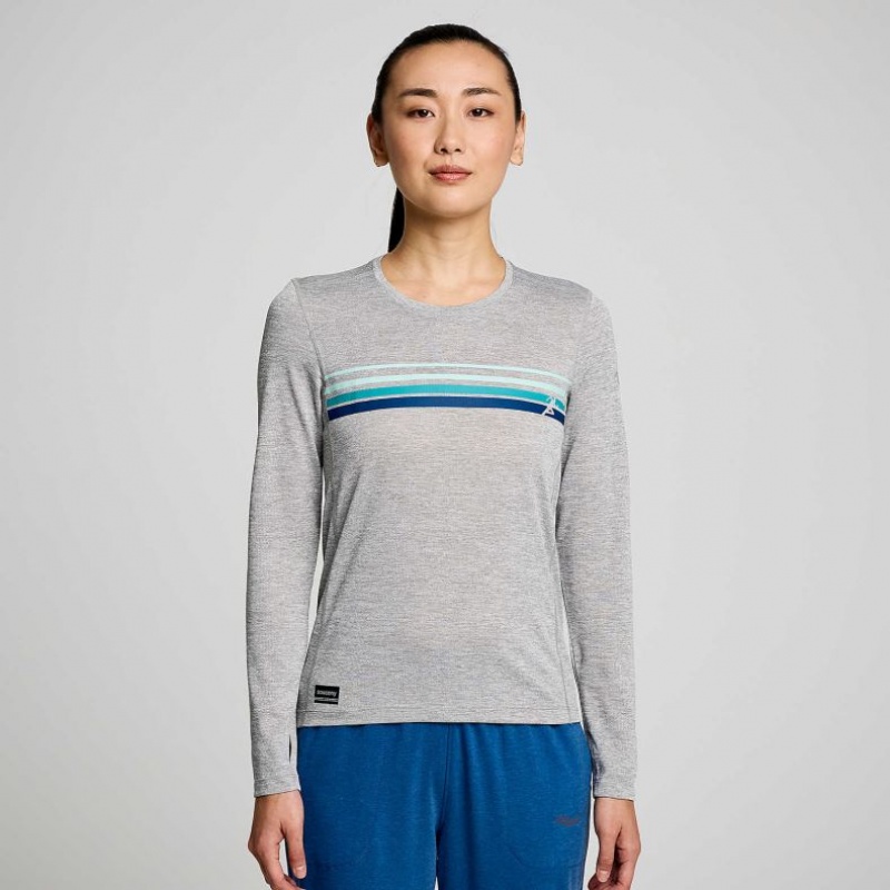 Light Grey Women\'s Saucony Stopwatch Graphic Long Sleeve T-Shirt | MALAYSIA-BQCI