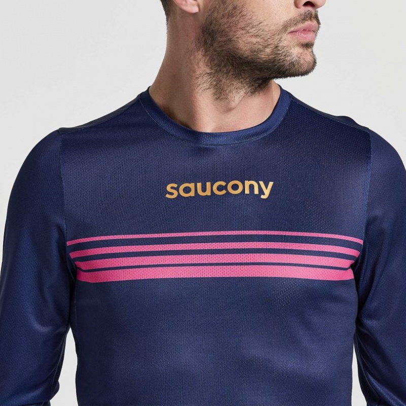 Navy Men's Saucony Elite Long Sleeve T-Shirt | MALAYSIA-HUXA