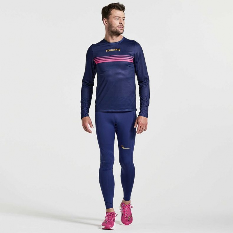 Navy Men's Saucony Elite Long Sleeve T-Shirt | MALAYSIA-HUXA