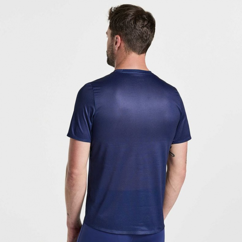 Navy Men's Saucony Elite Short Sleeve T-Shirt | MALAYSIA-UMQZ