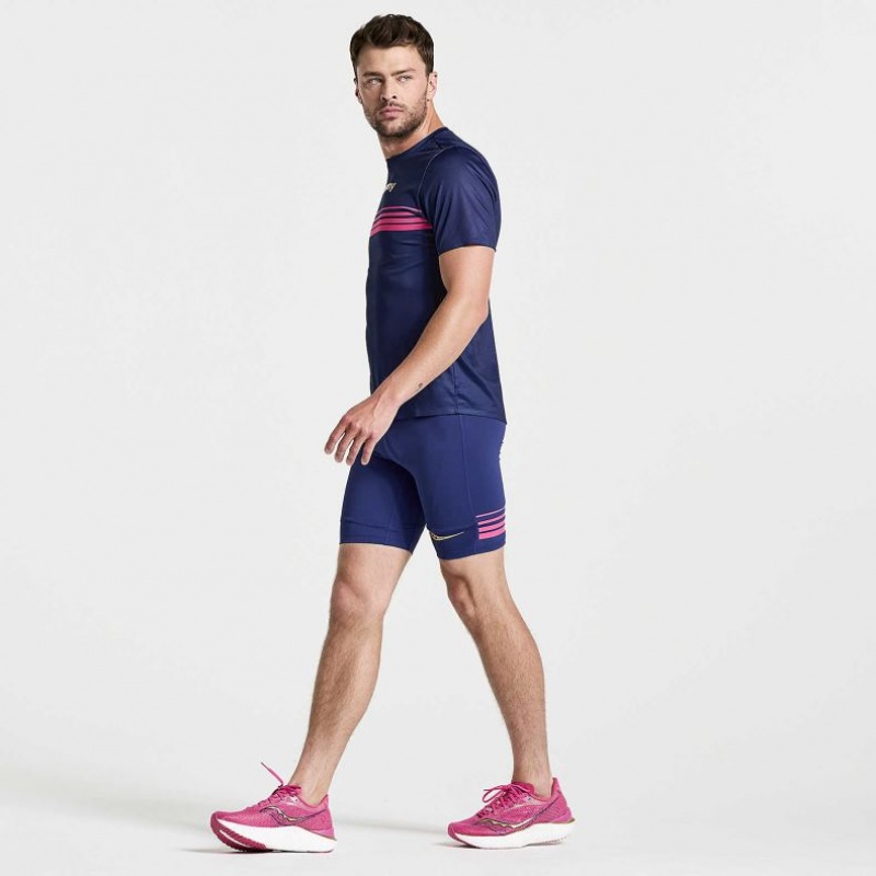 Navy Men's Saucony Elite Short Sleeve T-Shirt | MALAYSIA-UMQZ