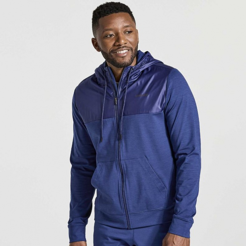 Navy Men\'s Saucony Solstice Zip Hoodie | MALAYSIA-ZRFQ