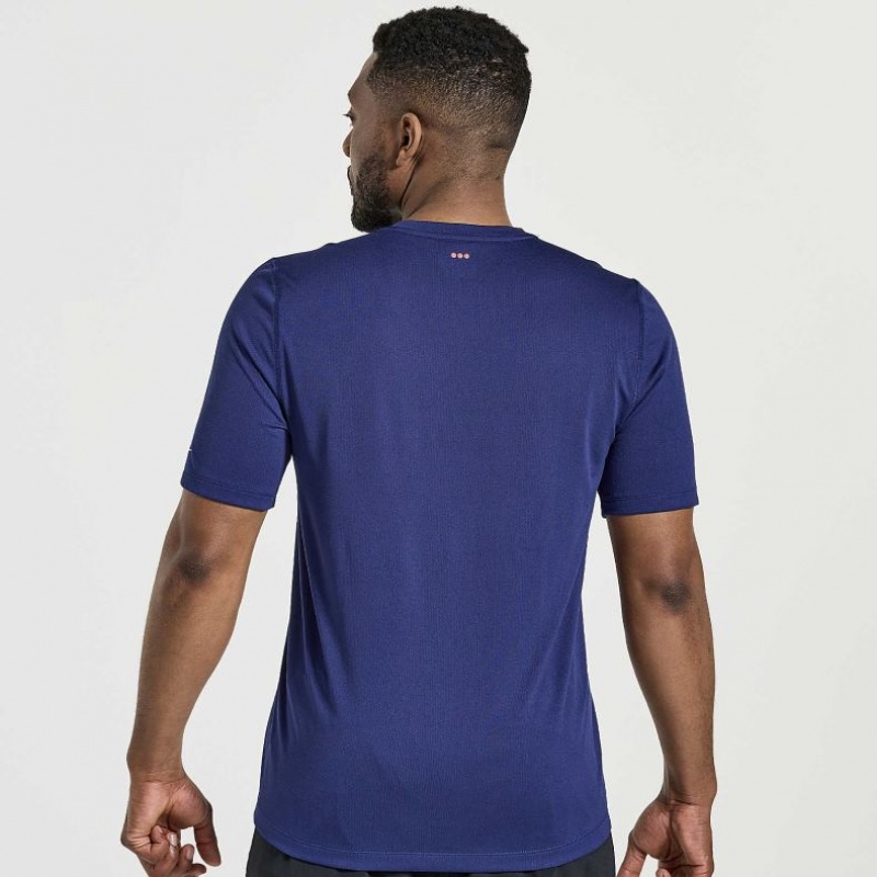 Navy Men's Saucony Stopwatch Graphic Short Sleeve T-Shirt | MALAYSIA-IYFM