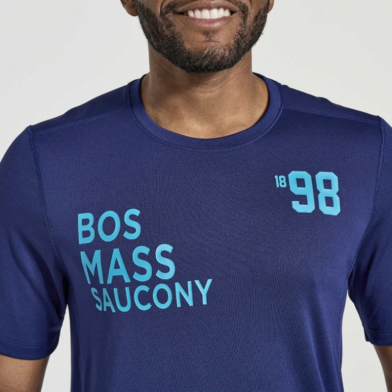 Navy Men's Saucony Stopwatch Graphic Short Sleeve T-Shirt | MALAYSIA-IYFM