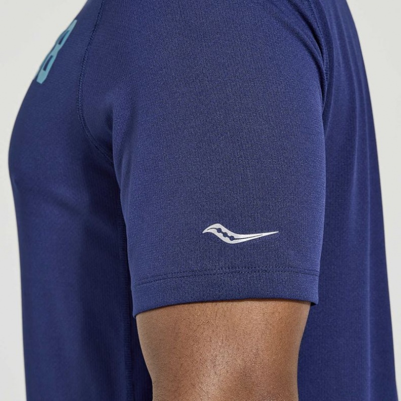 Navy Men's Saucony Stopwatch Graphic Short Sleeve T-Shirt | MALAYSIA-IYFM