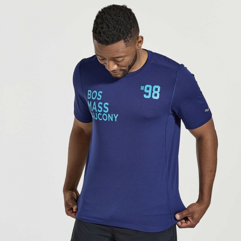 Navy Men\'s Saucony Stopwatch Graphic Short Sleeve T-Shirt | MALAYSIA-IYFM