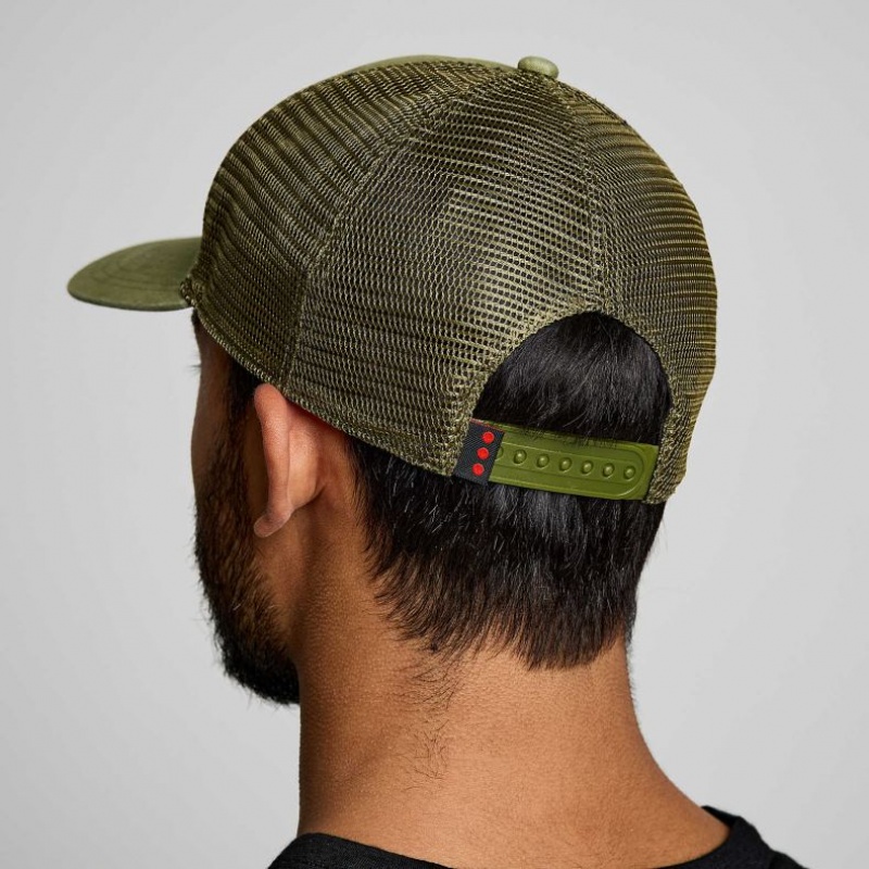 Olive Men's Saucony Adjustable Snap Back Trucker Hats | MALAYSIA-WOCL