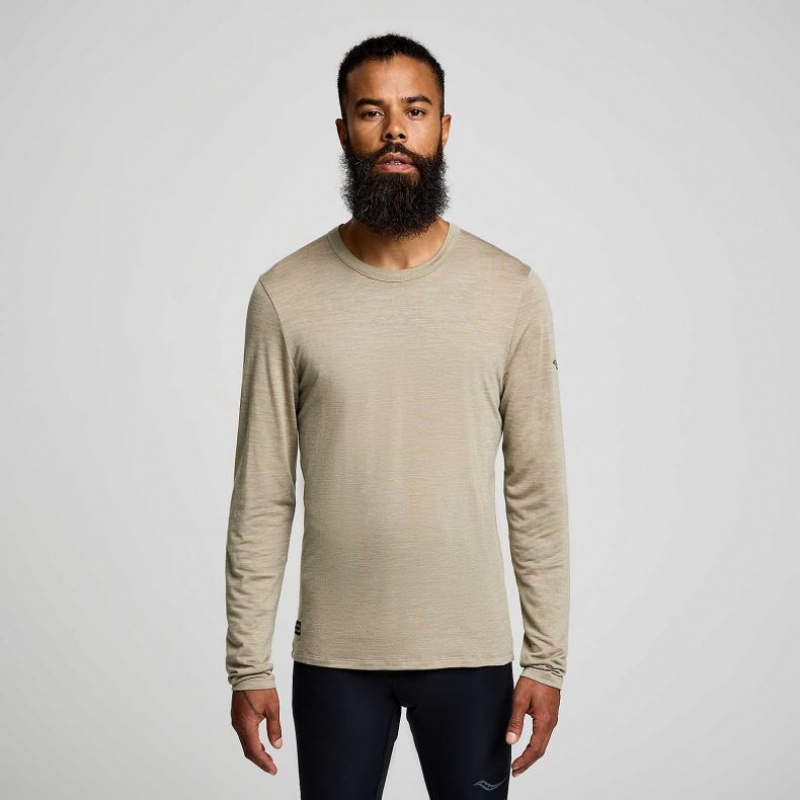 Olive Men\'s Saucony Peregrine Merino Long Sleeve T-Shirt | MALAYSIA-XBRY