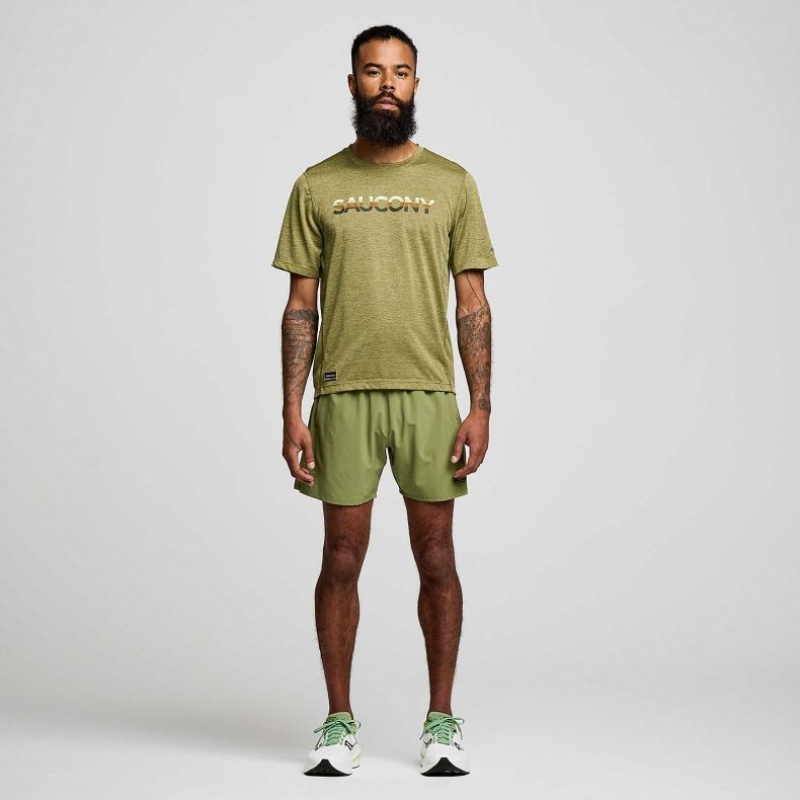 Olive Men's Saucony Stopwatch Graphic Short Sleeve T-Shirt | MALAYSIA-YIBG