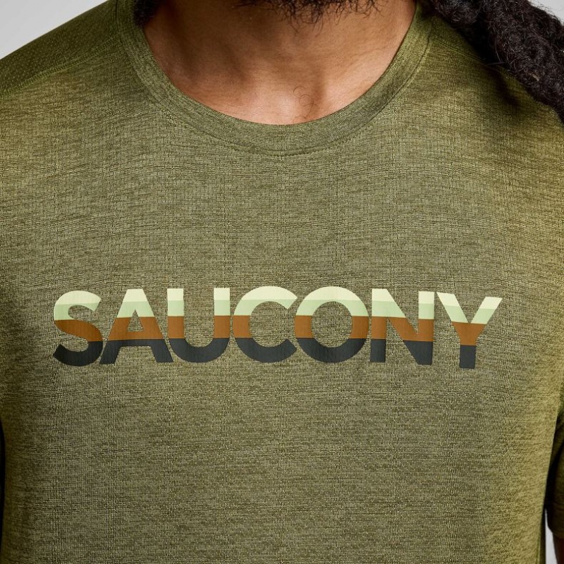 Olive Men's Saucony Stopwatch Graphic Short Sleeve T-Shirt | MALAYSIA-YIBG