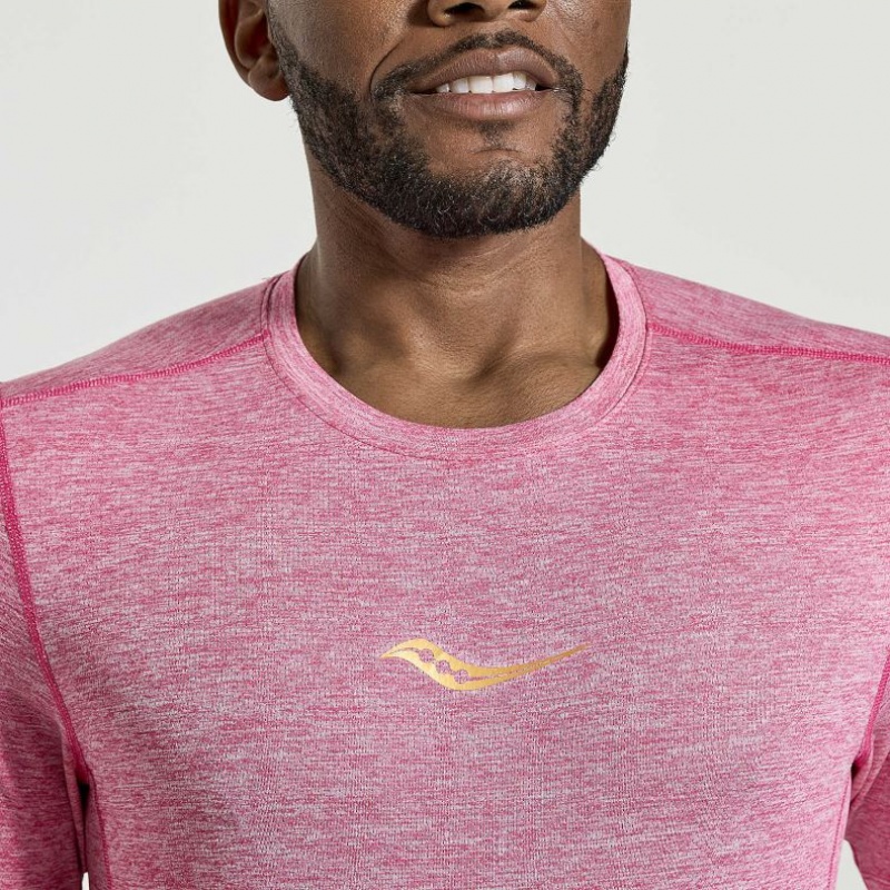 Pink Men's Saucony Stopwatch Short Sleeve T-Shirt | MALAYSIA-NZMA