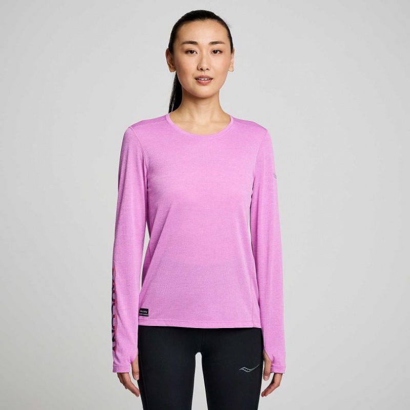 Purple Women\'s Saucony Stopwatch Graphic Long Sleeve T-Shirt | MALAYSIA-ZKCV