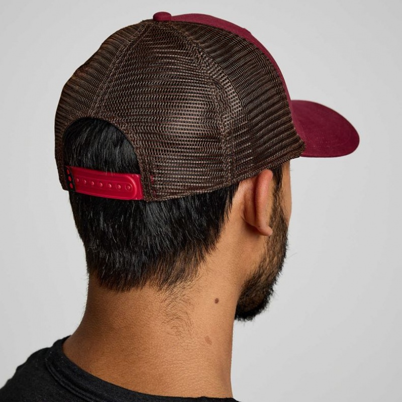 Red Men's Saucony Adjustable Snap Back Trucker Hats | MALAYSIA-EUWV