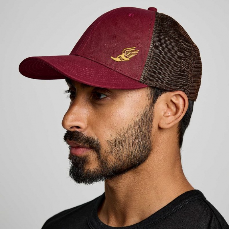 Red Men\'s Saucony Adjustable Snap Back Trucker Hats | MALAYSIA-EUWV