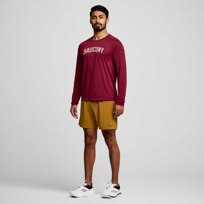 Red Men's Saucony Stopwatch Graphic Long Sleeve T-Shirt | MALAYSIA-ORUY