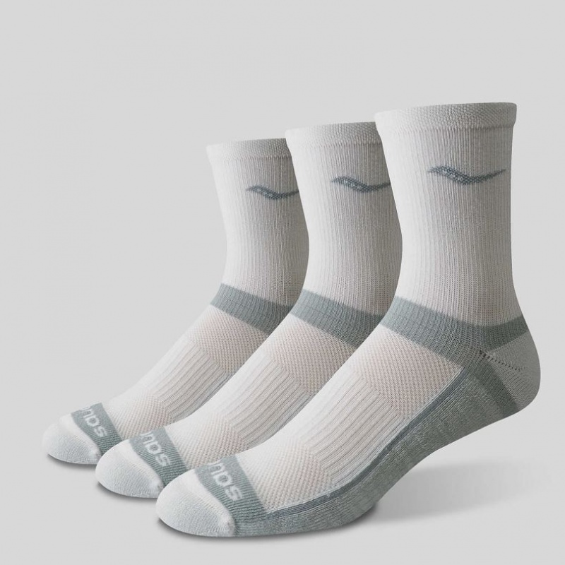 White Men's Saucony Inferno Cushion Mid 3-Pack Socks | MALAYSIA-IPMG