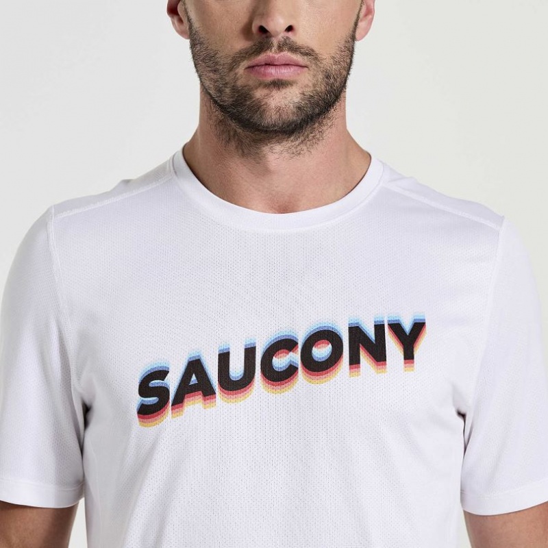 White Men's Saucony Stopwatch Graphic Short Sleeve T-Shirt | MALAYSIA-KPVW