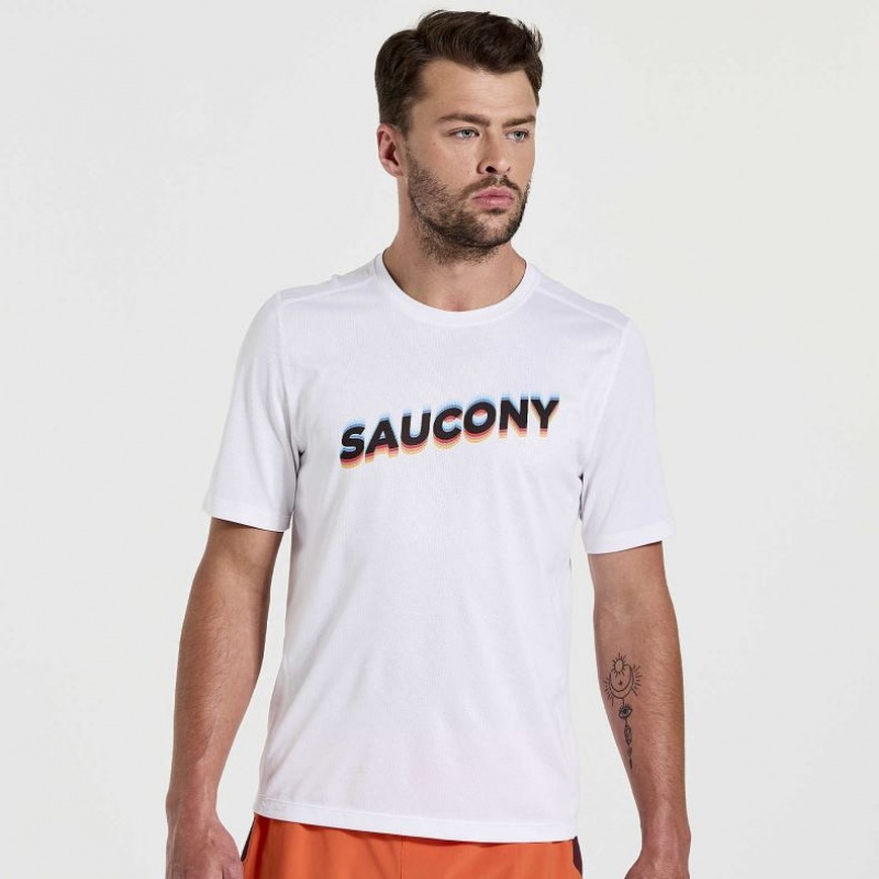 White Men\'s Saucony Stopwatch Graphic Short Sleeve T-Shirt | MALAYSIA-KPVW