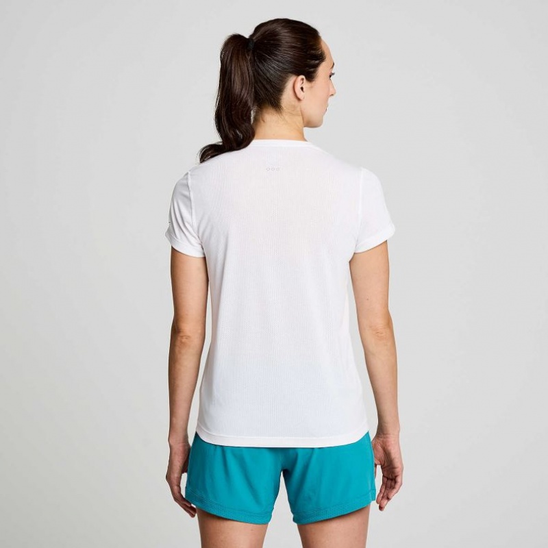 White Women's Saucony Stopwatch Graphic Short Sleeve T-Shirt | MALAYSIA-MCEL