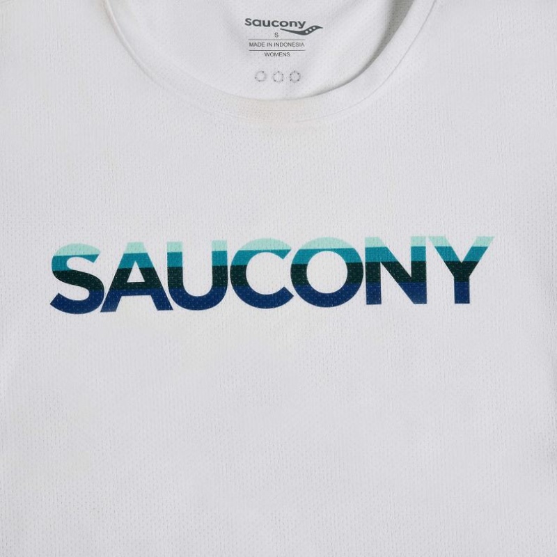 White Women's Saucony Stopwatch Graphic Short Sleeve T-Shirt | MALAYSIA-MCEL