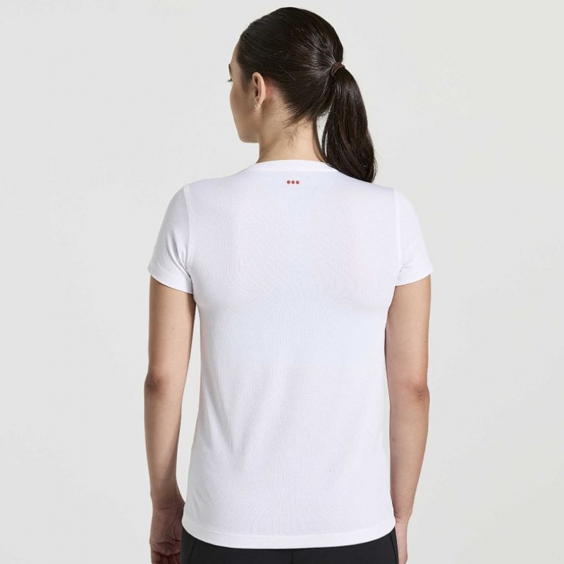 White Women's Saucony Stopwatch Graphic Short Sleeve T-Shirt | MALAYSIA-PJFB